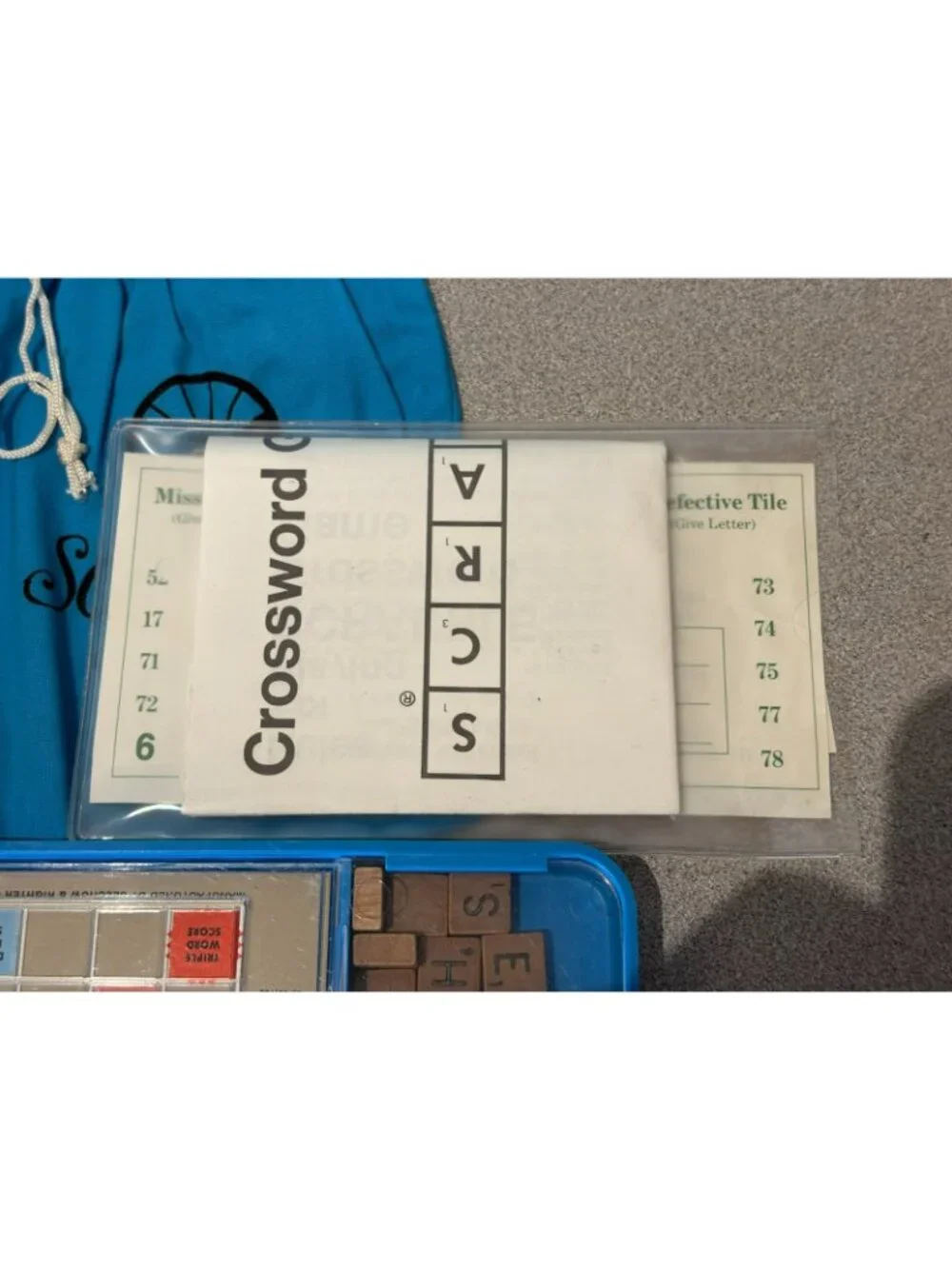 Vintage 1977 Scrabble Travel Edition Crossword Game #52 Blue Case Wood Tiles